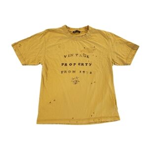 Zara Yellow Distressed Graphic Tee - Unisex Size Medium